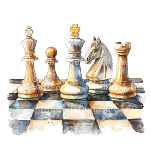 Chess PNG, Watercolor Chess Clipart, Digital Download