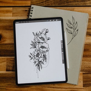 Peonies Tattoo, Custom PNG Design, Peony, Tattoo Design For Women, Personalized Tattoo Design, Digital Download