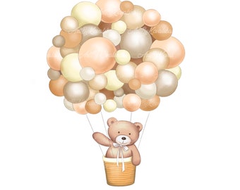 Teddy Bear Clipart, Watercolor Teddy Bear, Baby Shower, Air Balloon PNG, Teddy Bear PNG, Digital Download