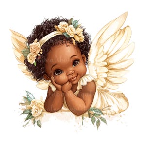 Angel Clip art, Child Angel Prayer PNG, African American Girl, Baby Shower, Digital Download