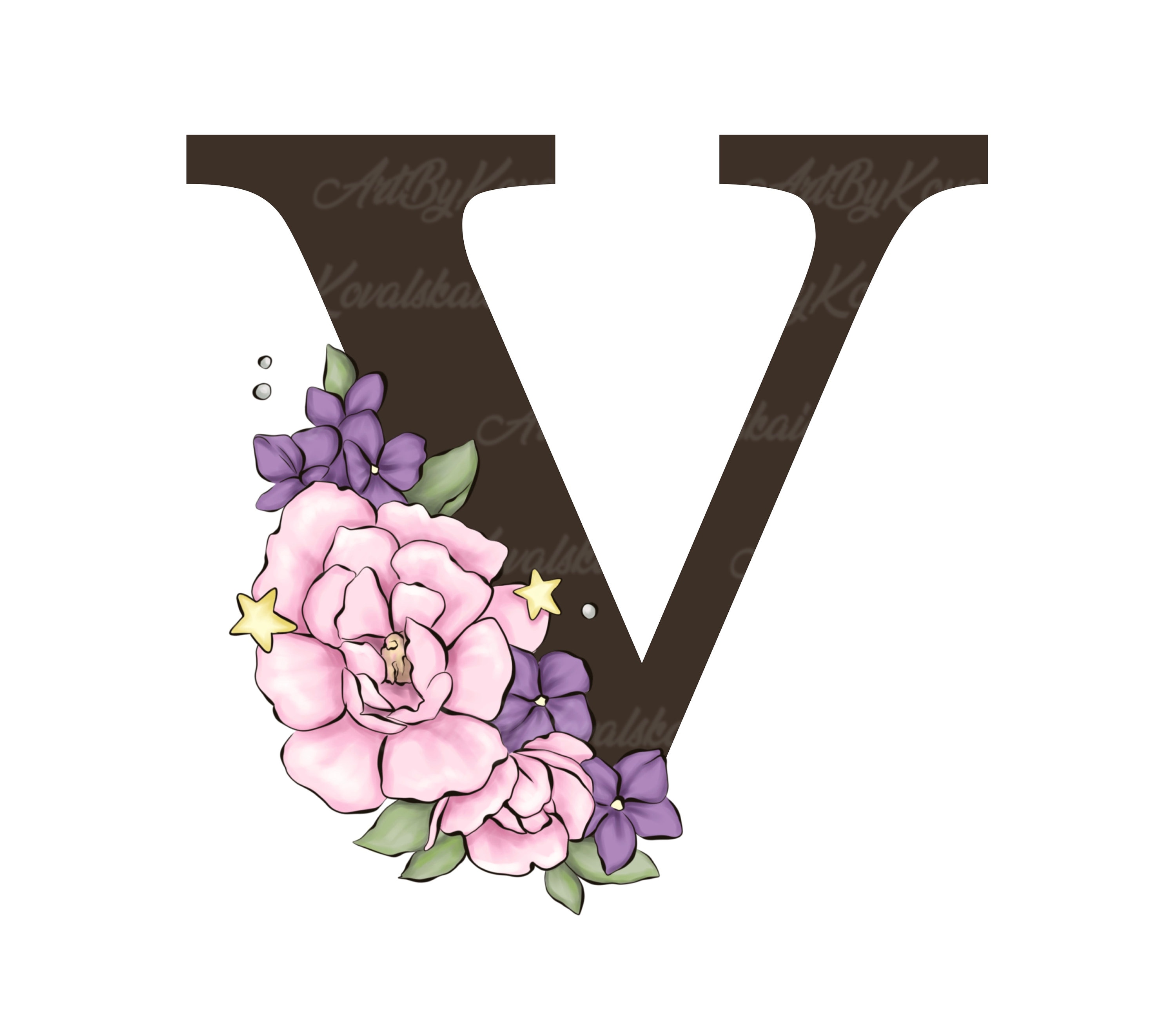 Letter V, Floral Alphabet Clipart, Letters Clipart, Flowers