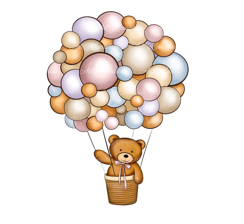 Teddy Bear Air Balloon PNG Clipart, Baby Shower (digital Download ...