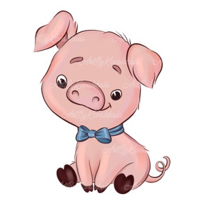 Piggy Clipart, Cute Piggy PNG, Animals Clipart, Digital Download