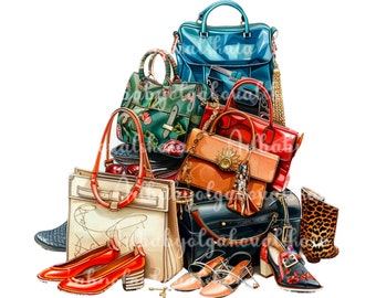 Fashion Illustration, Watercolor Purse Clipart PNG, Handbags, Fashion Accessories, DIGITAL DOWNLOAD