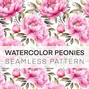 Seamless Pattern, Watercolor Peonies Digital Paper, Instant Download