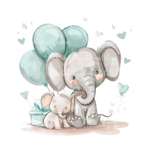 Elephant Clipart, Elephant Baby Shower,PNG, Digital Download