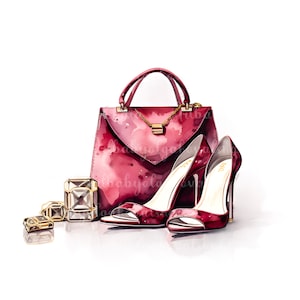 Watercolor Fashion Illustration, Purse Clipart PNG, Fashion Accessories, DIGITAL DOWNLOAD
