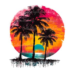 Palm Trees, Palm Tree PNG, Sunset Clipart, Digital Download