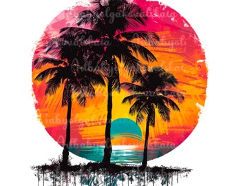 Palm Trees, Palm Tree PNG, Sunset Clipart, Digital Download