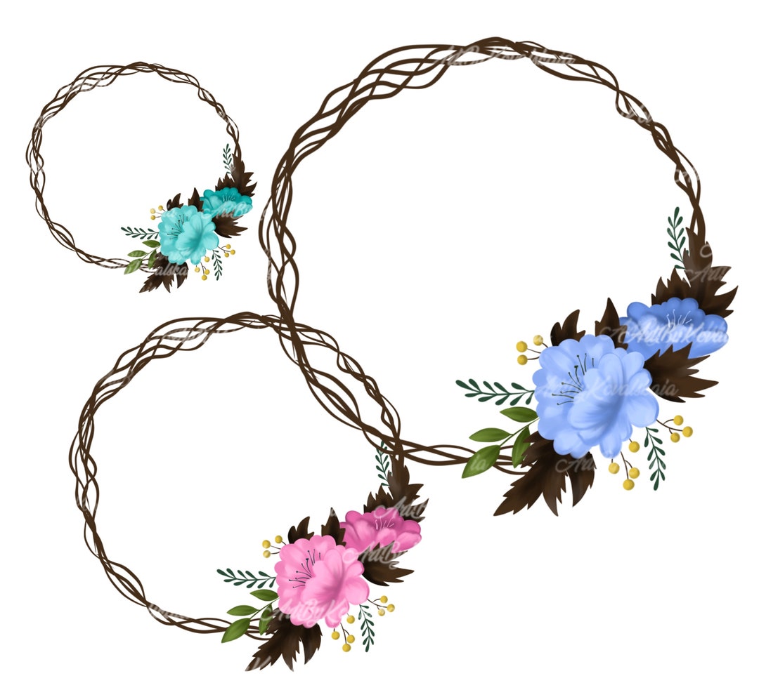 Flower Wreath Clipart, Flowers PNG, Digital Download - Etsy