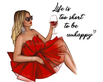 Mode Mädchen PNG Clipart, rotes Kleid, Wein Illustration (digitaler Download)