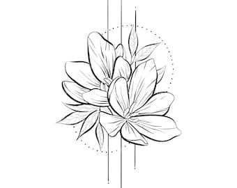 Diseño de tatuaje floral personalizado para mujer (descarga digital PNG)