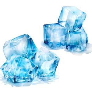 Ice PNG, Watercolor Ice Cubes Clipart, Digital Download