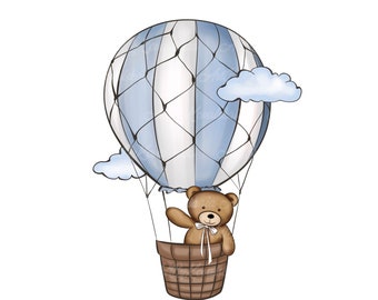 Teddy Bear Clipart, Air Balloon PNG, Baby Shower Clipart, Digital ...