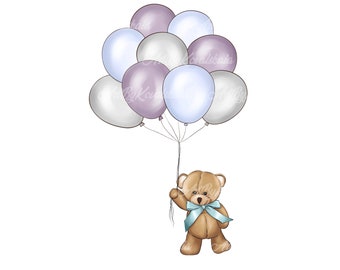 Teddy Bear Clipart: Baby Shower Balloons PNG (digital Download) - Etsy