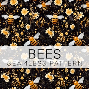 Bees Seamless Pattern, Digital Paper, Instant Download