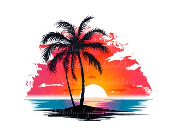 Palm Tree PNG, Sunset Clip art, DIGITAL DOWNLOAD