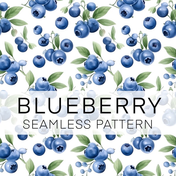 Seamless Pattern Blueberry, Watercolor Blueberry Digital Paper, Plant Pattern, Instant download