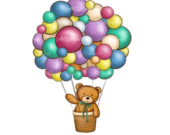 Teddy Bear Clipart, Air Balloon PNG, Baby Shower Clipart, Digital ...