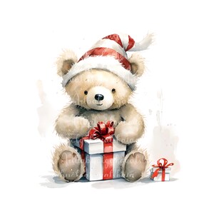 Christmas Teddy Bear Clipart, Cute Bear PNG, Watercolor Bear, Digital Download