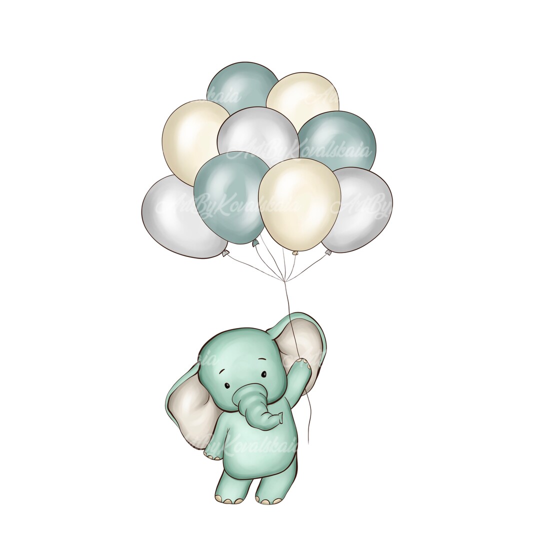 Baby Elephant Clipart: Balloons PNG, Baby Shower (digital Download) - Etsy