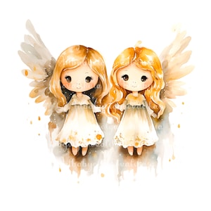 Watercolor Angels Clipart PNG, Baby Shower, Digital Download