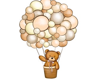 teddy bear holding brown balloons