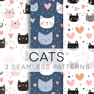 Seamless Pattern Cat, Kitty Digital Paper Bundle, DIGITAL DOWNLOAD