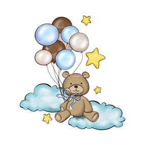 Teddy Bear PNG, Baby Bear Clipart, Bear on Cloud, Baby Shower Clipart ...