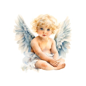 Watercolor Angel Clipart, Child Angel PNG, Baby Shower Boy, Digital Download