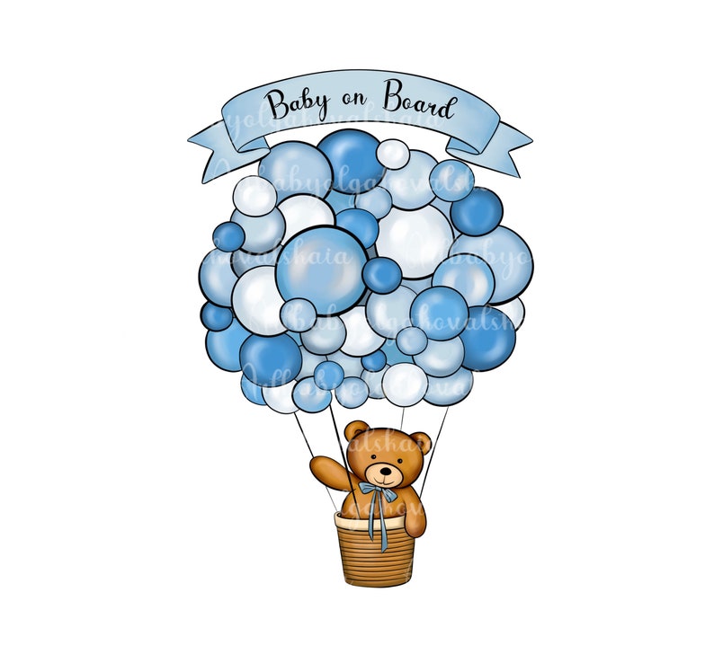Teddy Bear Air Balloon Clipart: Baby Shower Boy PNG (digital Download ...