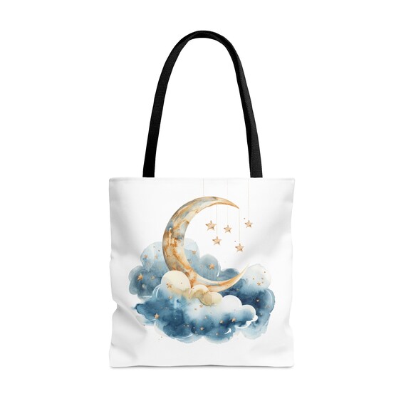 Moon PNG, Watercolor Moon Clip Art, Clouds and Stars, Digital