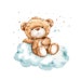 Teddy Bear Clip Art, Watercolor Bear on a Cloud PNG, Baby Shower ...