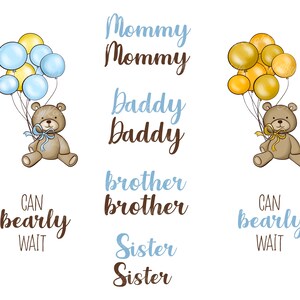 Can Bearly Wait Baby Shower Boy Clipart, gender neutral baby shower, PNG, mom dad sister brother, gender reveal, baby bear, Digital Download