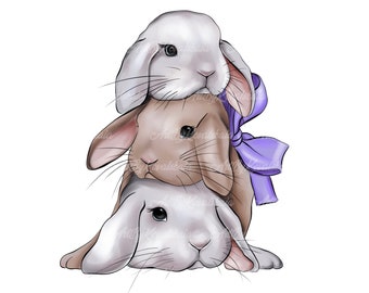 Bunny Clipart, Cute Bunny PNG, Rabbits, Digital Download