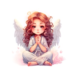Watercolor Angel Clipart, Girl Angel Prayer PNG, Baby Shower, Digital Download