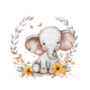 Clipart de elefante en acuarela: Baby Shower PNG (Descarga digital)