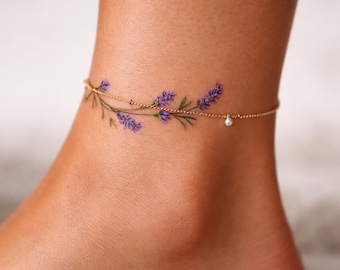 Bracelet tattoo, Lavender ankle tattoo (Digital Download)