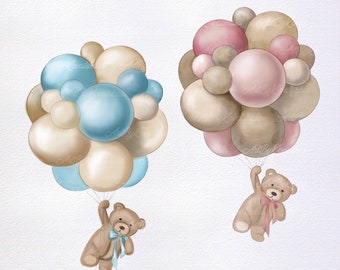 Watercolor Teddy Bear Clipart: Baby Shower PNG (Digital Download)