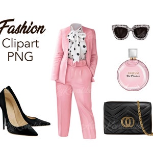 Fashion Clipart PNG, Fashion Pink Set, Fashion Accessories Clipart, Digital Download
