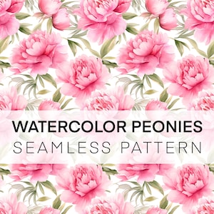 Seamless Pattern, Watercolor Peonies Digital Paper, Instant Download