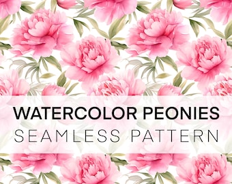Seamless Pattern, Watercolor Peonies Digital Paper, Instant Download