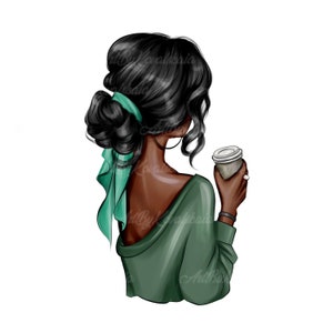 Girl Clipart, Fashion Girl Clipart, African American Lady, Fashion PNG, Coffee, Digital Download, Commercial Use