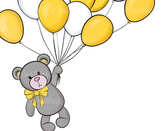 Teddy Bear with Balloons PNG Clipart, Baby Shower (Digital Download)
