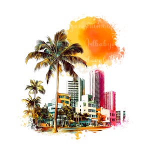 Miami PNG, Miami Clipart, Sunset, Palm trees, Florida, Digital Download
