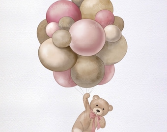 Teddy Bear Clipart, Watercolor Teddy Bear, PNG, Baby Shower, Digital Download