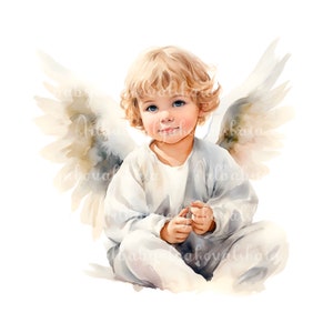 Watercolor Angel Clipart, Child Angel PNG, Baby Shower Boy, Digital Download