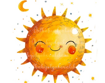 Akwarela Słońce PNG Clipart, Lato, POBIERANIE CYFROWE