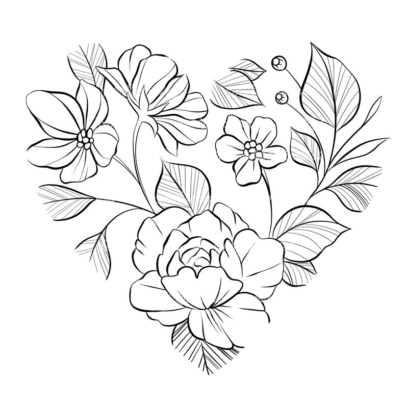 Heart Tattoo Design Flower Tattoo PNG Tattoo Design for - Etsy