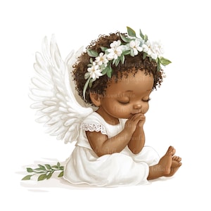 Angel, Child Angel Prayer PNG, African American Girl, Baby Shower, Digital Download